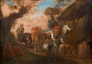 van BLOEMEN Pieter 1657-1720,Troupeau à l'entrée d'un village,Aguttes FR 2012-06-11