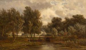 van BORSELEN Jan Willem 1825-1892,A windy landscape near Gouda with figures in a ba,1867,Venduehuis 2022-11-16