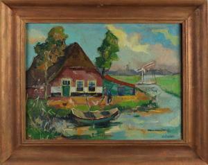 VAN BOVEN Willem,Dutch impressionist landscape with a polder farm,1930,Twents Veilinghuis 2022-01-06