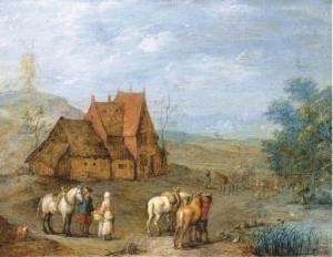 van BREDAEL Joseph,A landscape with travellers and their horses befor,Christie's 2004-11-03