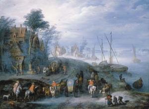 van BREDAEL Joseph,A river landscape with travellers in carriages on ,Christie's 2001-01-26