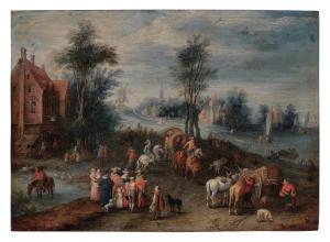 van BREDAEL Joseph 1688-1739,Paris Village landscape on the banks of a river,Sotheby's GB 2023-01-27