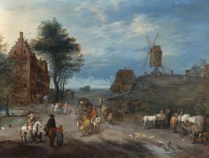 van BREDAEL Joseph 1688-1739,Paris Village landscape with travellers and a wind,Sotheby's 2023-07-07
