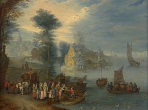 van BREDAEL Joseph 1688-1739,Paysage de rivière animé de pe,Artcurial | Briest - Poulain - F. Tajan 2023-03-22