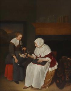 van BREKELENKAM Quiringh Gerritsz,A lady with her maid in an interior,1664,Sworders 2023-09-26