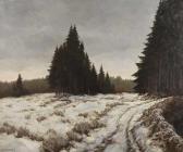 van BRESSEM Louis 1896,Hochebene im Schnee winterliches Grasland mit Nadelwald,Mehlis DE 2017-08-24