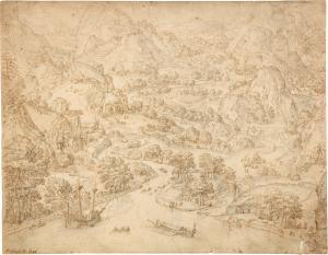 van CLEVE Hendrik III,Bird's eye view of an exotic rugged river landscap,Sotheby's 2024-01-31