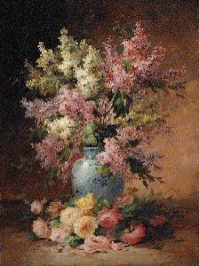 van COPPENOLLE Edmond 1846-1914,A Vase of Lilac with Roses on a Ledge,Christie's GB 1998-06-26