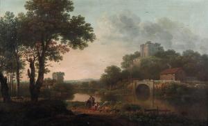 van COSSIAU Jan Joost 1660-1732,Paesaggio con coppia di contadini in riva al fiume,Cambi 2023-06-27
