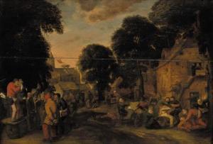 van CRAESBEECK Joos,A village fair with a quack and boors fighting out,1661,Christie's 2001-03-20