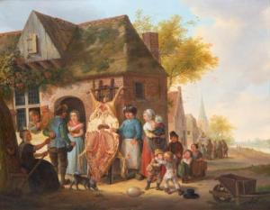 van CUYLENBURG Cornelis,A lively village scene with a slaughtered pig,1797,Venduehuis 2020-09-08