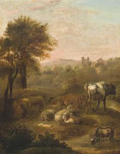 Van De VELDE Adrian,A landscape with cattle and sheep, a village beyon,Christie's 2015-04-15