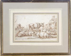 Van De VELDE Adrian,Cows and a shepherd in a landscape, a tower on a r,Christie's 2008-10-01