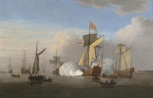 van de VELDE Cornelis,An admiralty yacht firing a salute as she prepares,Christie's 2017-12-13