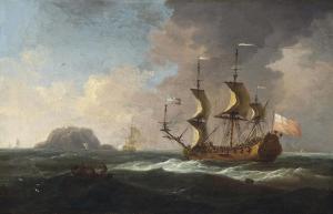 van de VELDE Cornelis,An English frigate heaving-to as she approaches an,Christie's 2013-11-20