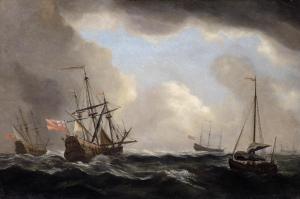 van de VELDE Cornelis,English men-o'war riding out the gale under staysa,Bonhams 2014-07-09