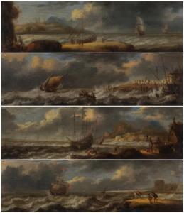 VAN DE VELDE Pieter,Group of four coastal scenes with Dutch vessels in,Sotheby's 2023-01-27