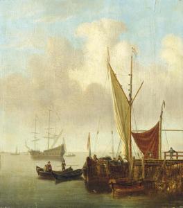 van de VELDE Willem II 1633-1707,A wijdschip lying at the end of a pier,Christie's GB 2013-11-20