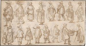van de VELDE Willem II 1633-1707,Skizzenblatt mit sechzehn verschiedenen Figurenst,Galerie Bassenge 2023-12-01