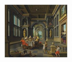 van DEELEN Dirck 1605-1671,A palatial interior with the parable of Lazarus an,Christie's 2017-07-07