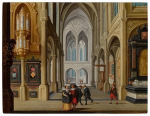 van DELEN Dirk,The interior of a Gothic church with elegant figur,17th century,Sotheby's 2023-01-26