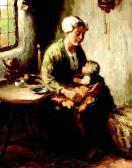 van den BERGH Andries 1817-1880,Boerenbinnenhuis met vrouw en kind,Venduehuis NL 2009-11-04