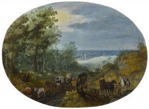 van den BERGHE Willem Jan,A PANORAMIC LANDSCAPE WITH NUMEROUS TRAVELLERS PAS,Sotheby's 2017-07-06