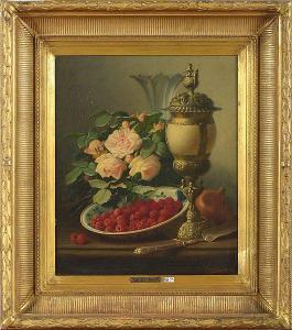 van den BOSCH Edouard 1828-1878,Nature morte à l\’hanap, aux roses et à la coupe,1871,VanDerKindere 2021-12-07