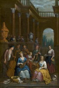 van den BOSSCHE Balthazar 1681-1715,Galantes Konzert in einem Palasthof,Galerie Bassenge 2023-11-30