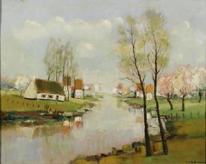 Van Den DRIESSCHE Lucien 1926-1991,Vue sur la rivière au printemps,Campo & Campo BE 2024-04-23