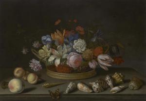 van der AST Balthasar,Tulips, roses and other flowers in a basket on a t,Christie's 2024-01-31