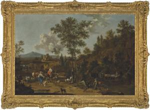 VAN DER BENT Johannes,A classical landscape with figures on a road with ,Christie's 2021-12-08
