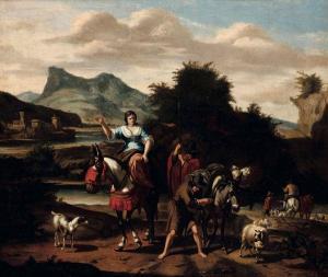 VAN DER BENT Johannes 1650-1690,Paesaggio con pastori e viandanti,Cambi IT 2021-11-24
