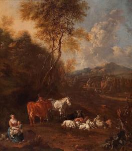 VAN DER BENT Johannes 1650-1690,Shepherds and their flock in an Italiani,AAG - Art & Antiques Group 2013-05-27