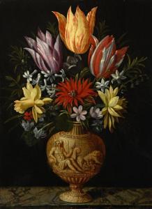 van der BORCHT Hendrik 1583-1651,Flowers in a vase on a marble plinth,Galerie Koller CH 2017-03-31