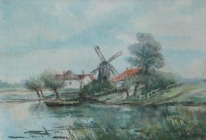 VAN DER BRUGGHEN J,Farm & Windmill by Lake,1907,Westbridge CA 2016-01-30