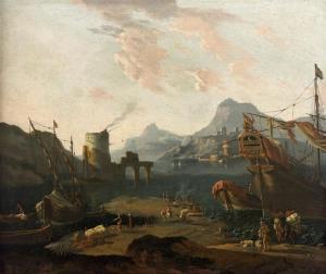 van der CABEL Adriaen 1631-1705,Navire turc amarré dans un port méditerranéen,EVE FR 2014-12-05