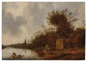 van der CROOS Anthony Jansz.,The Hague River landscape with Fisherman,1650,Sotheby's 2024-02-01