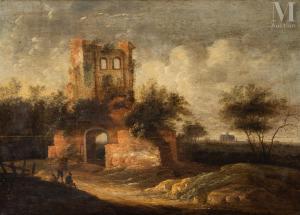 van der CROOS Anthony Jansz. 1606-1662,Vieille tour à l'embouchure d'une riv,1660,Millon & Associés 2023-06-27