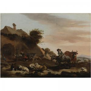 van der DOES Jacob 1623-1673,LANDSCAPE WITH HERDERS TENDING TO THEIR LIVESTOCK ,Sotheby's 2007-06-08