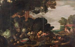 van der GRACHT Gommaert,Légumes et fruits dans un paysage avec Bacchus et ,Doutrebente 2022-11-25