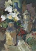 VAN DER MERWE Eben 1932,Still Life with Flowers in a Vase and Teapot,2005,Strauss Co. ZA 2022-11-22