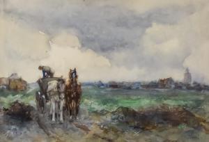 van der NAT Willem Hendrik 1864-1929,Rural landscape with a pair of heavy horses,Canterbury Auction 2022-08-06