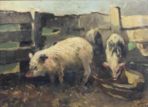 van der NAT Willem Hendrik 1864-1929,Three pigs in a sty,Canterbury Auction GB 2016-10-04