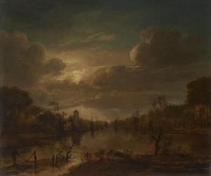 Van Der NEER Aert I,A moonlit river landscape with a fisherman tending,Christie's 2024-02-02