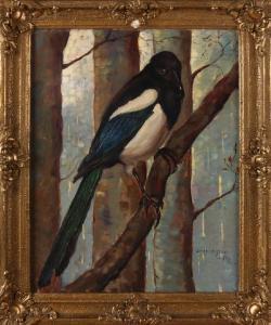 van der STEEN Louis 1891-1954,Magpie on branch in forest,1924,Twents Veilinghuis NL 2018-04-20