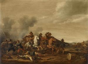 van der STOFFE Jan Jansz. 1611-1682,A battle in a rocky landscape,Sotheby's GB 2024-04-10