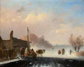 van der STOK Jacobus 1794-1864,IJsgezicht met figuren en schaatser op het ijs,1852,Zeeuws 2016-12-07