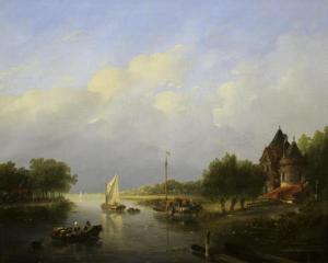 van der STOK Jacobus 1794-1864,Zomers riviergezicht,1852,Venduehuis NL 2022-10-11