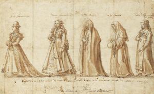 van der STRAET Jan 1523-1605,Studies of female costumes extensively,Bonhams GB 2023-12-06